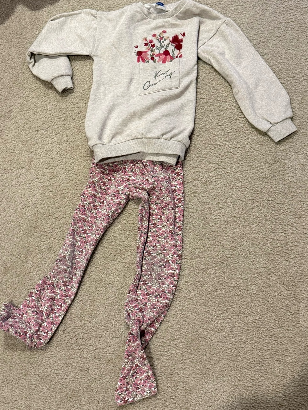 Mayoral Pink Floral Leggings Set with Light Gray Sweatshirt